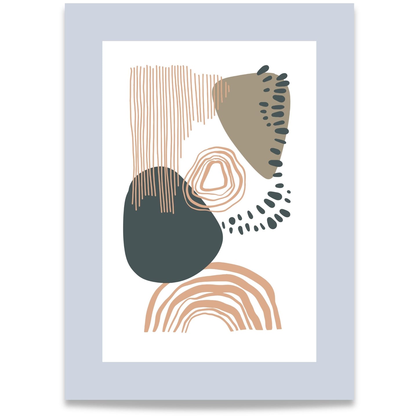 Organic Patterns No3 abstrakt plakat med organiske former i jordnære toner og grå kantlinje