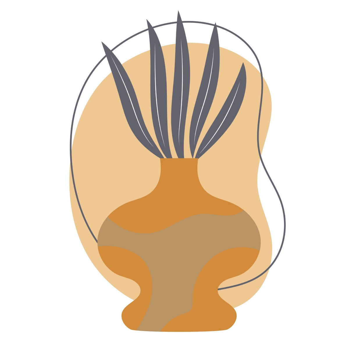 Organic Vessel grafisk Boho Wall Art-plakat med organisk vase og stiliserte blader i varme jordtoner