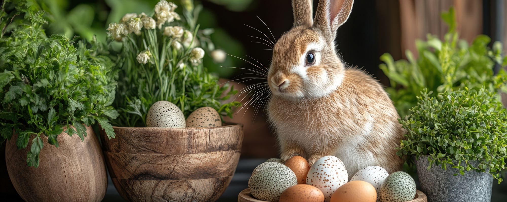 Påskehare med påskeegg og vårplanter – inspirasjon til påskeplakater