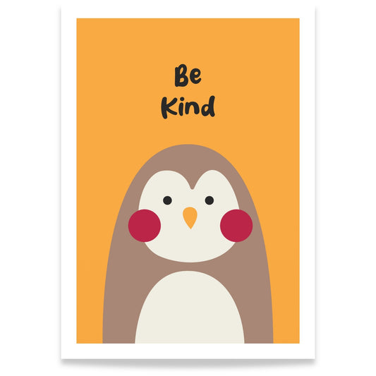 Pingvin plakat Be Kind til barnerom i nordisk stil 