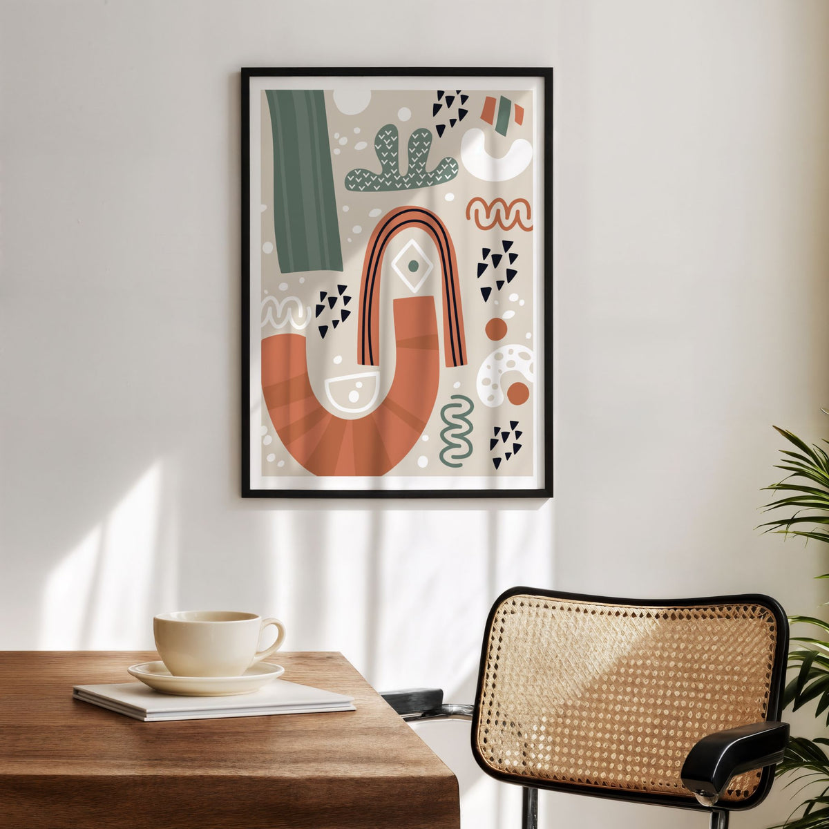 Playful Arch grafisk plakat med svart ramme i moderne hjemmekontor