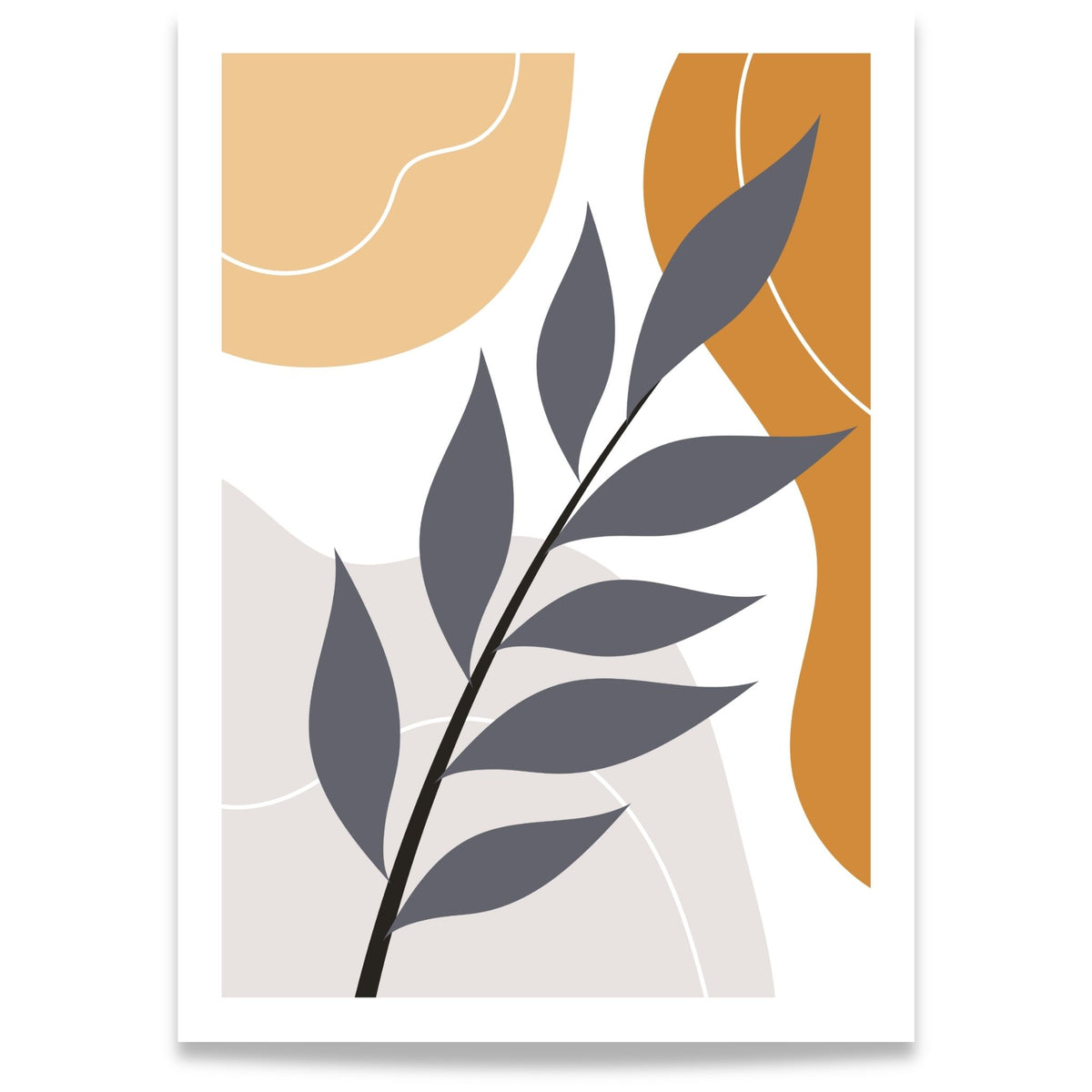 Quiet Branch grafisk Boho Wall Art-plakat med stilisert gren i grått, sand, beige og oker