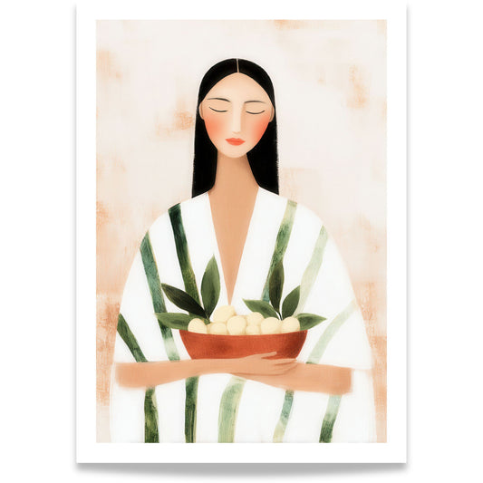 Rolig kunstplakat med illustrert kvinne i dempede naturtoner fra serien Quiet Figures