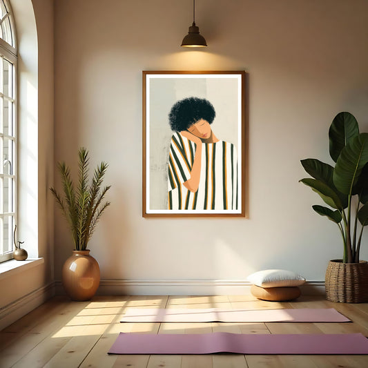 Quiet Figures – Soft Pause kunst som plakat i rolig nordisk interiør