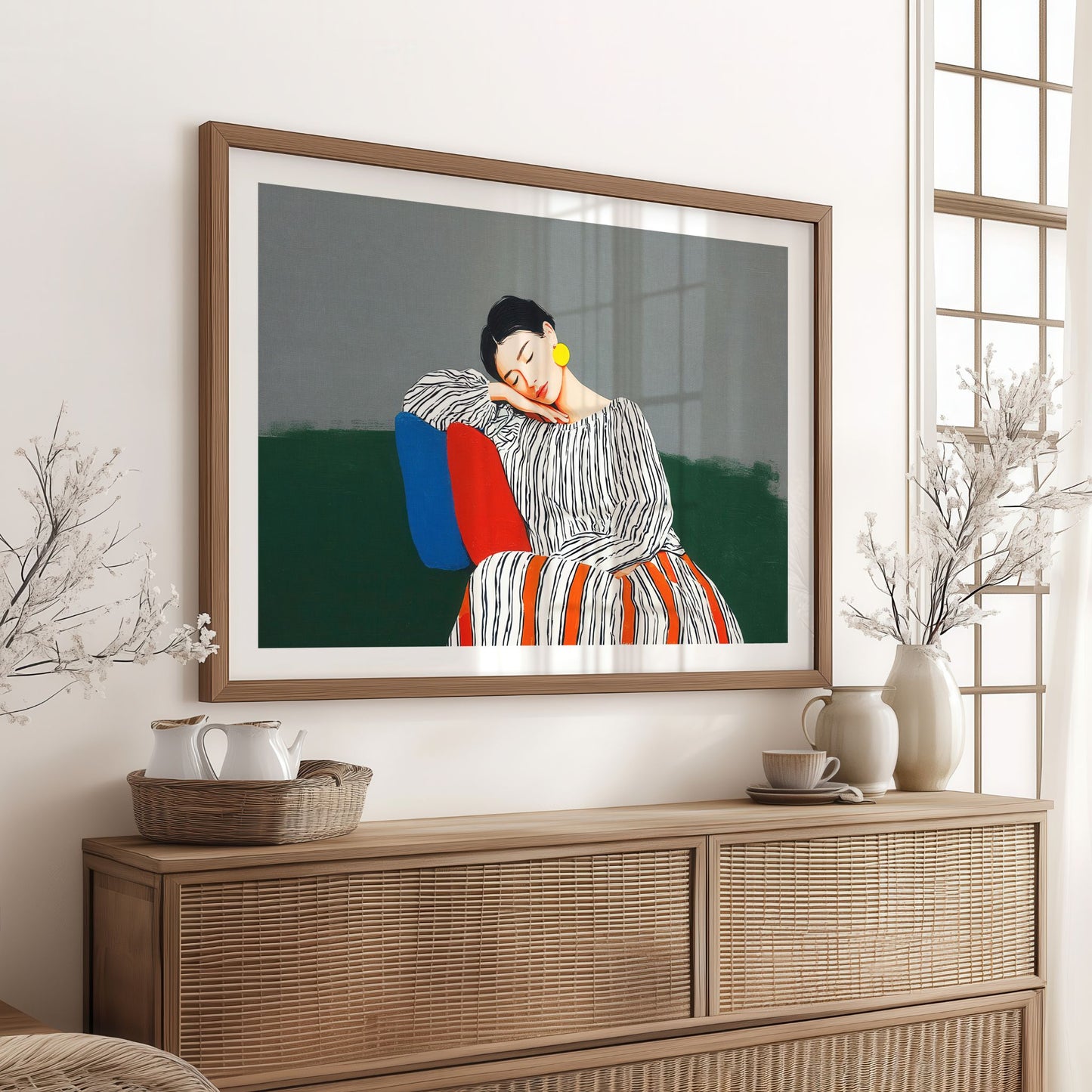 Quiet Figures – Resting Gaze plakat med hvit kant i rolig nordisk interiør