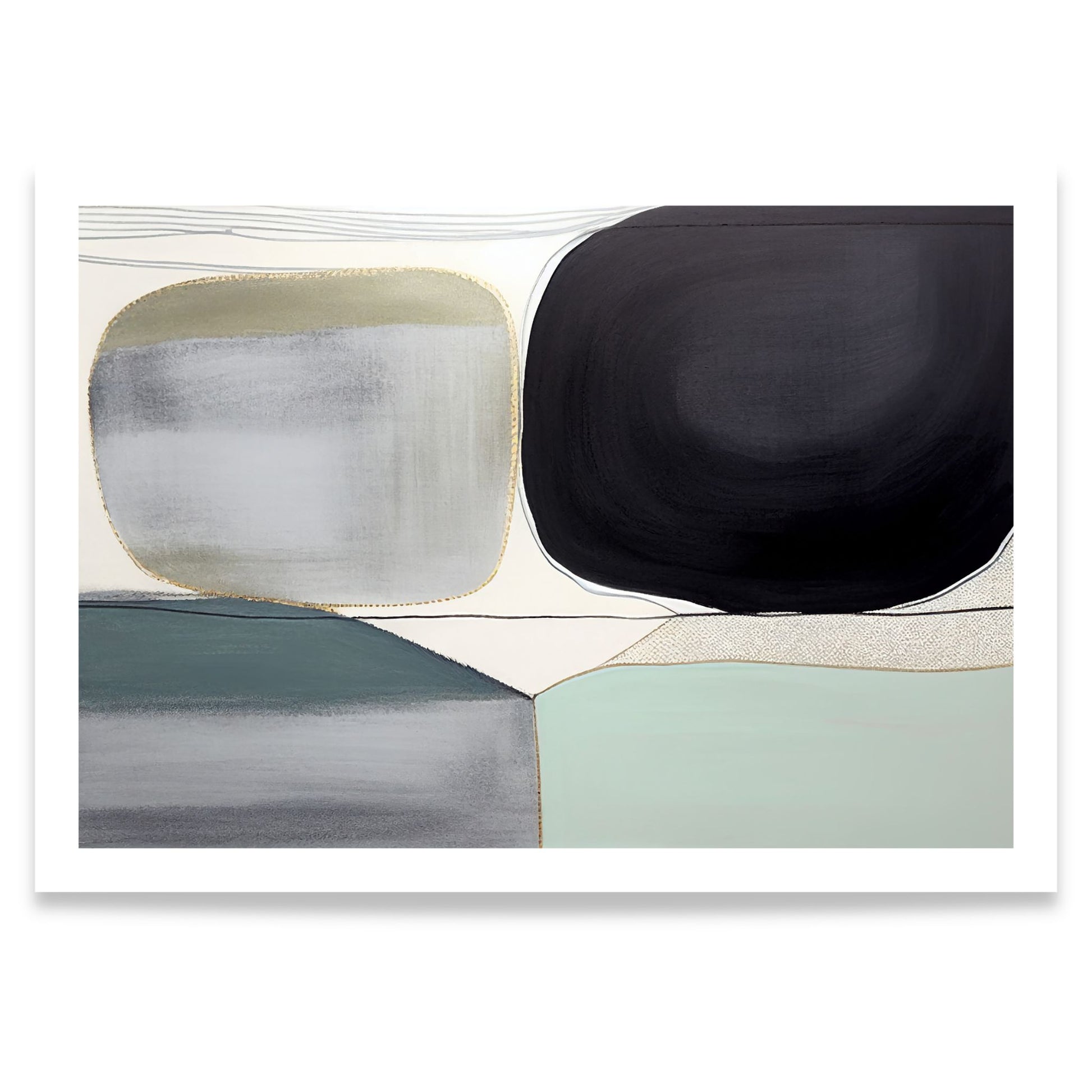 Quiet Horizon moderne horisontal grafisk plakat med organiske former og minimalistisk design.