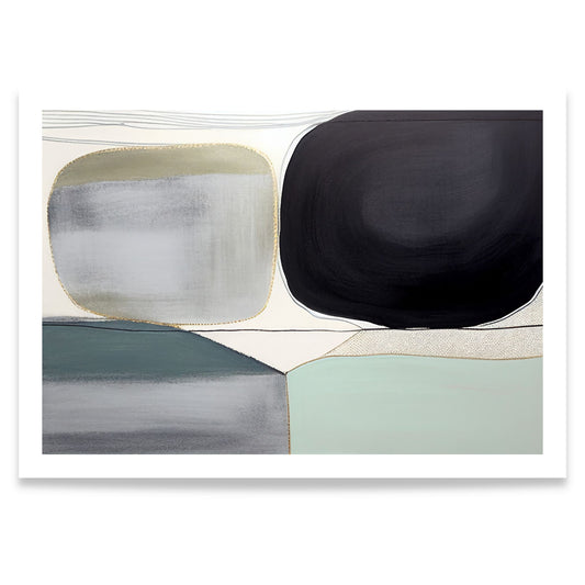 Quiet Horizon moderne horisontal grafisk plakat med organiske former og minimalistisk design.