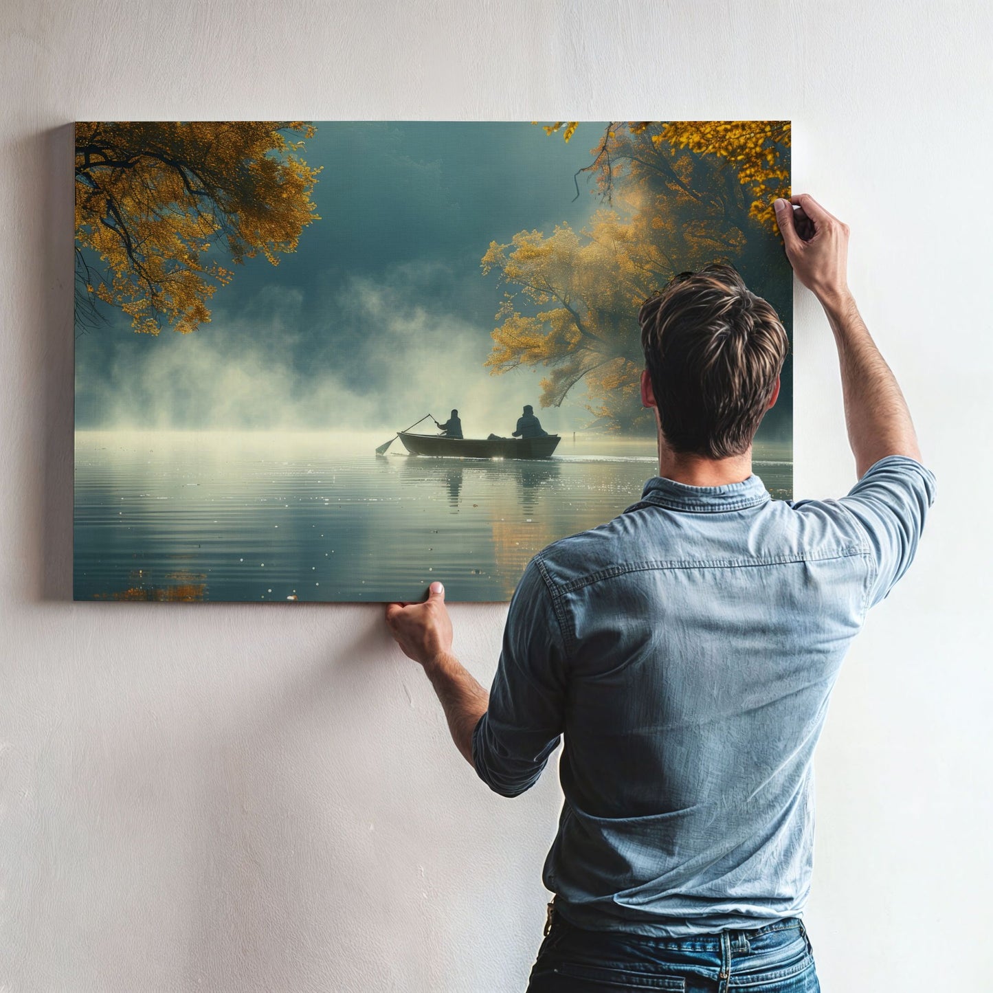 Silent Waters lerretsbilde med villmarksmotiv under opphenging