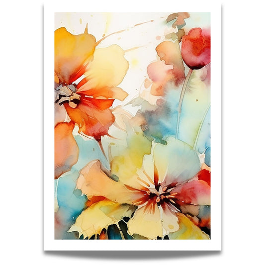 Soft Energy Bloom No2 moderne blomsterplakat i akvarellstil med varme korall- og pastelltoner