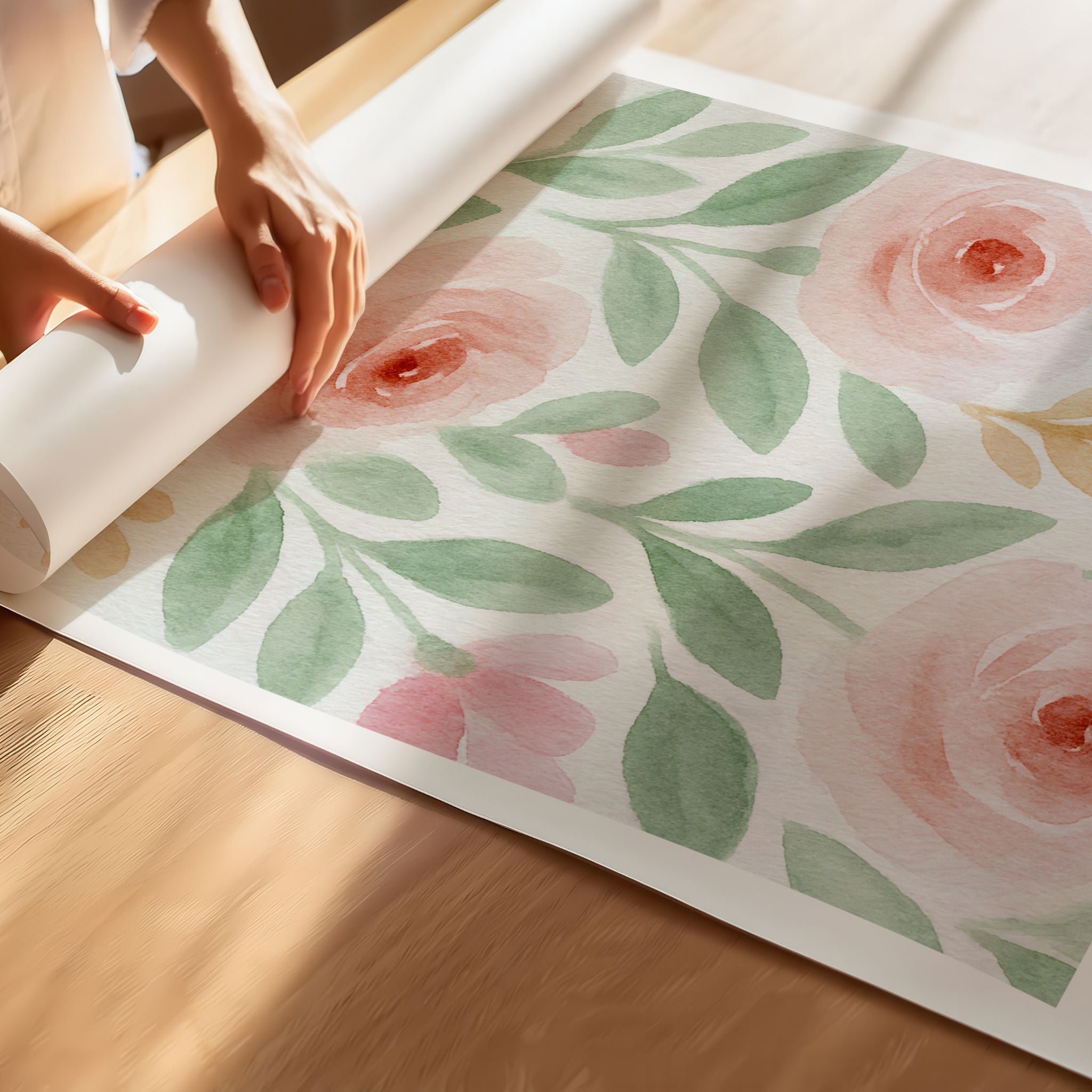 Detaljbilde av Spring Bloom Blush Garden kunstplakat med akvarellblomster og blader