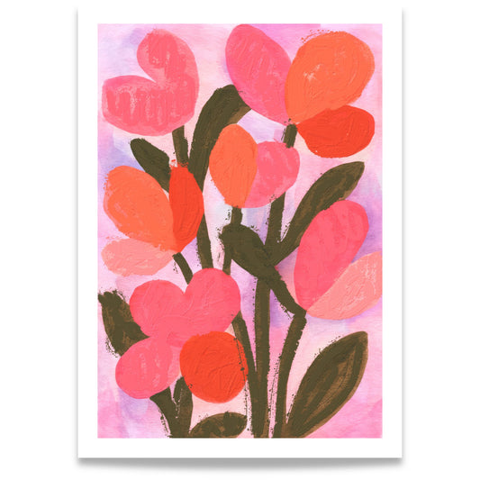 Spring Bloom Coral Garden moderne blomsterplakat med rosa og korallfargede blomster