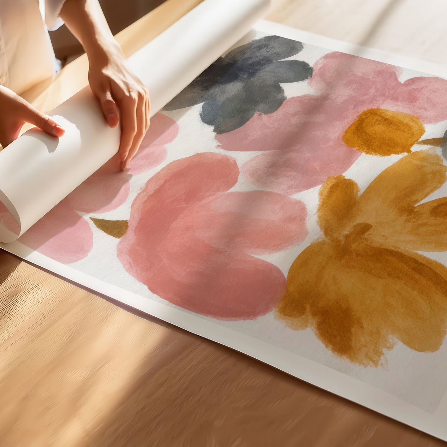 Detaljbilde av Spring Bloom Joyful Garden kunstplakat som viser tekstur og penselstrøk i blomsterillustrasjonen
