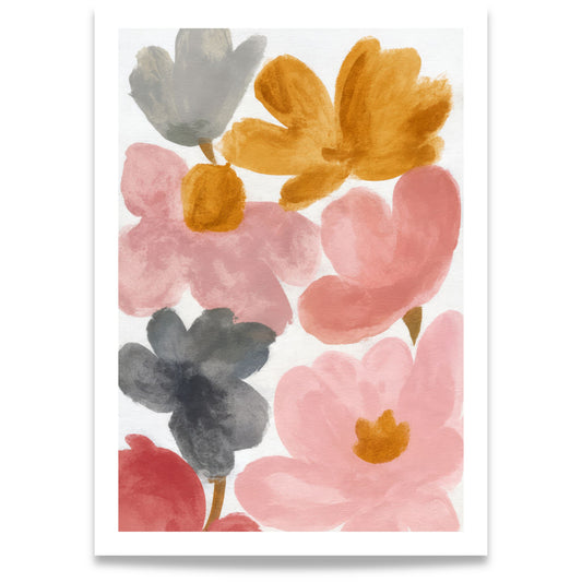 Spring Bloom Joyful Garden moderne blomsterplakat med abstrakte blomster i varme vårfarger