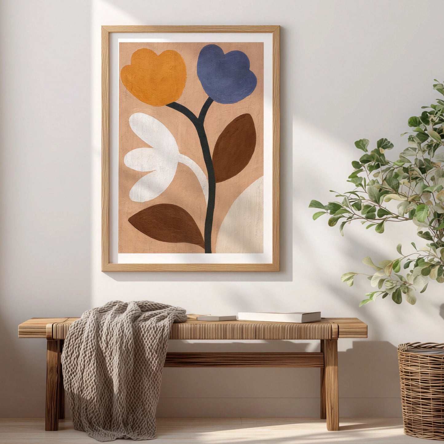 Spring Bloom Nordic Petals blomsterplakat med grafiske blomster i nordiske naturtoner
