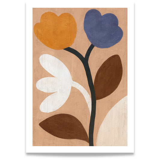 Spring Bloom Nordic Petals moderne blomsterplakat med grafiske blomster i jordtoner