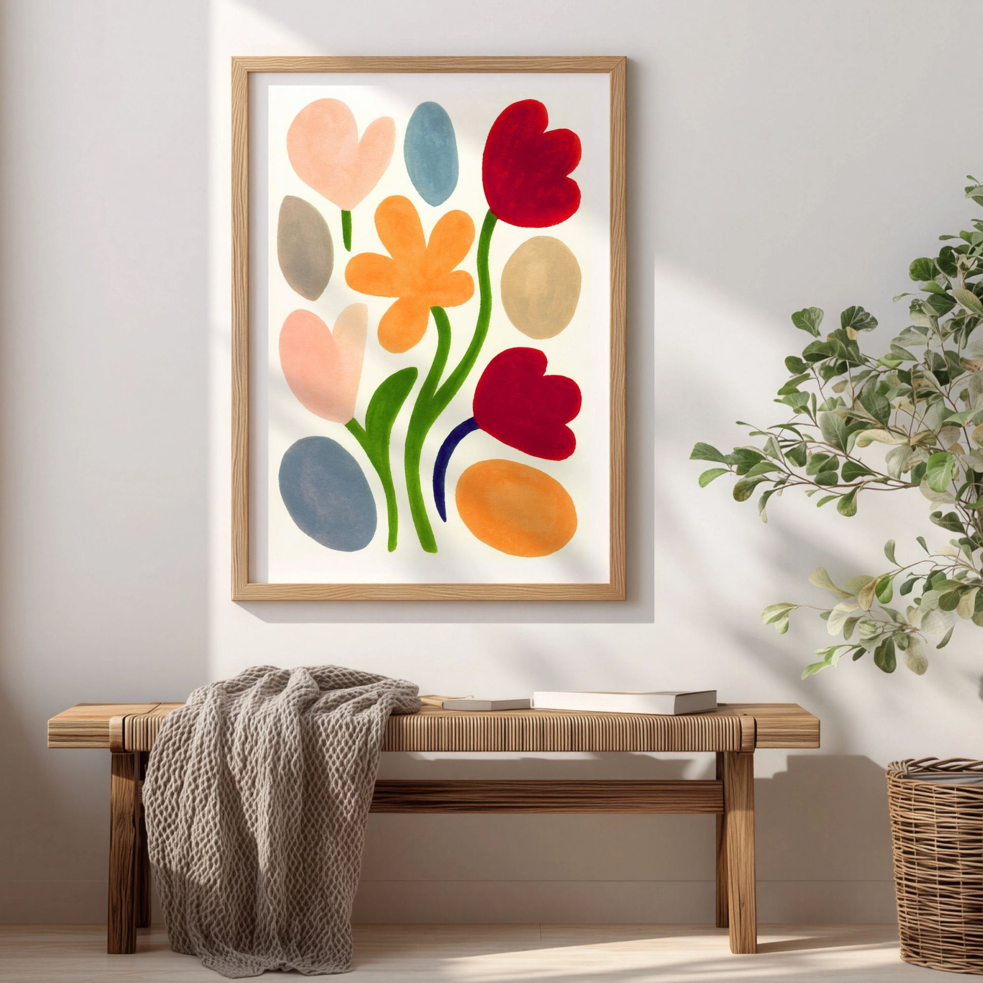 Spring Bloom Playful Meadow blomsterplakat med fargerike stiliserte blomster