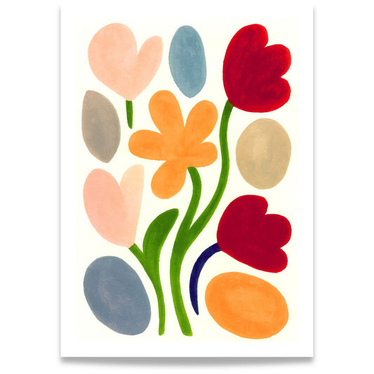 Spring Bloom Playful Meadow moderne blomsterplakat med røde og oransje blomster