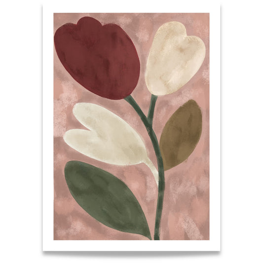 Spring Bloom Rustic Tulip moderne blomsterplakat med tulipanmotiv i varme jordtoner