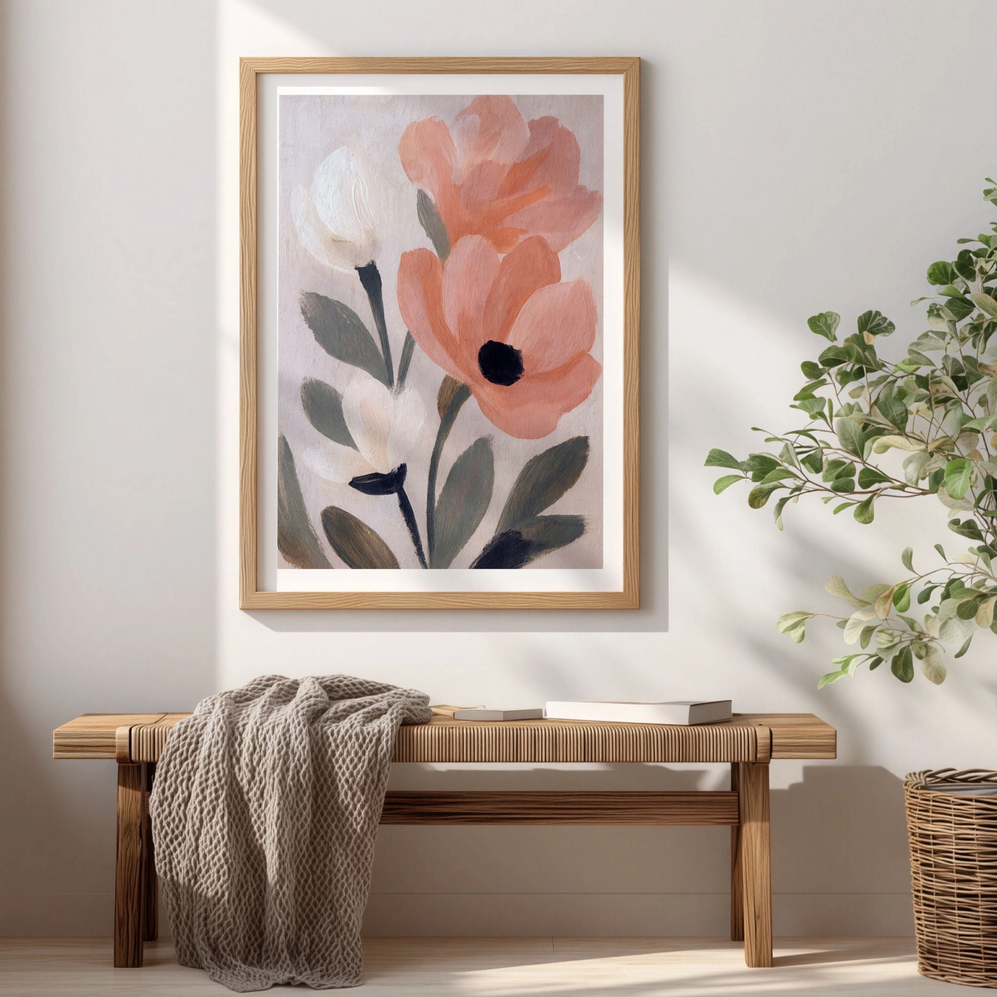 Spring Bloom Soft Blossom blomsterplakat med myke ferskenfargede blomster i moderne stil