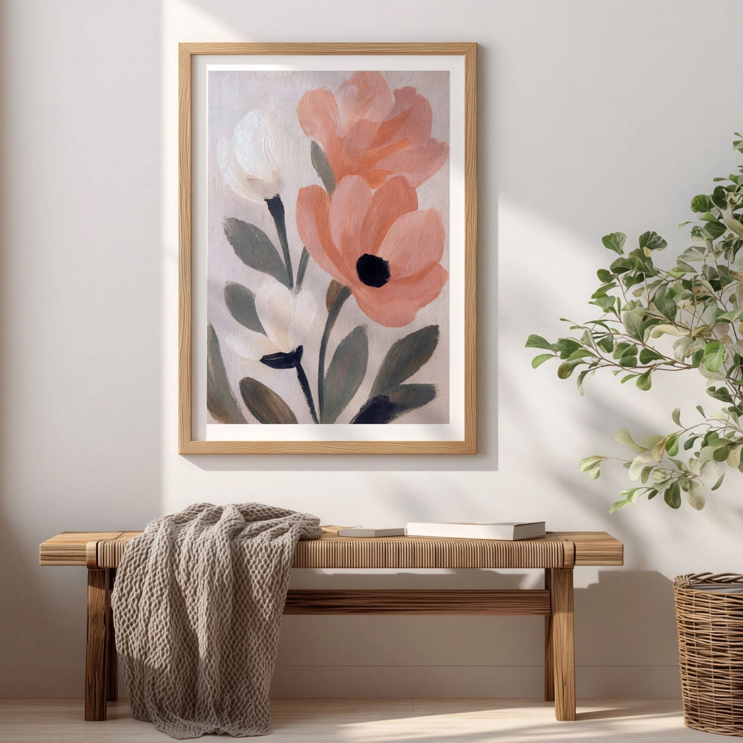 Spring Bloom Soft Blossom blomsterplakat med myke ferskenfargede blomster i moderne stil