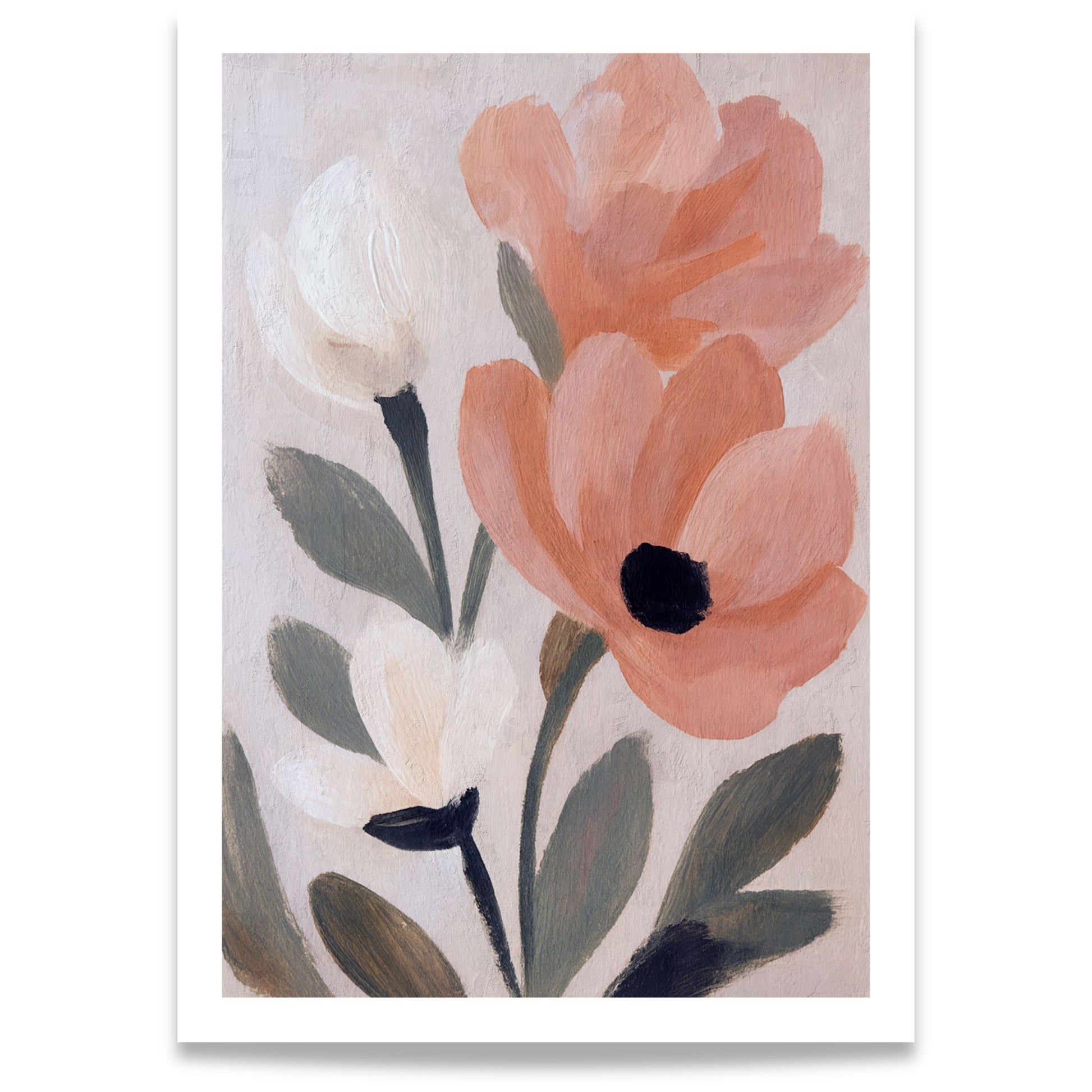 Spring Bloom Soft Blossom moderne blomsterplakat i fersken og kremfarger