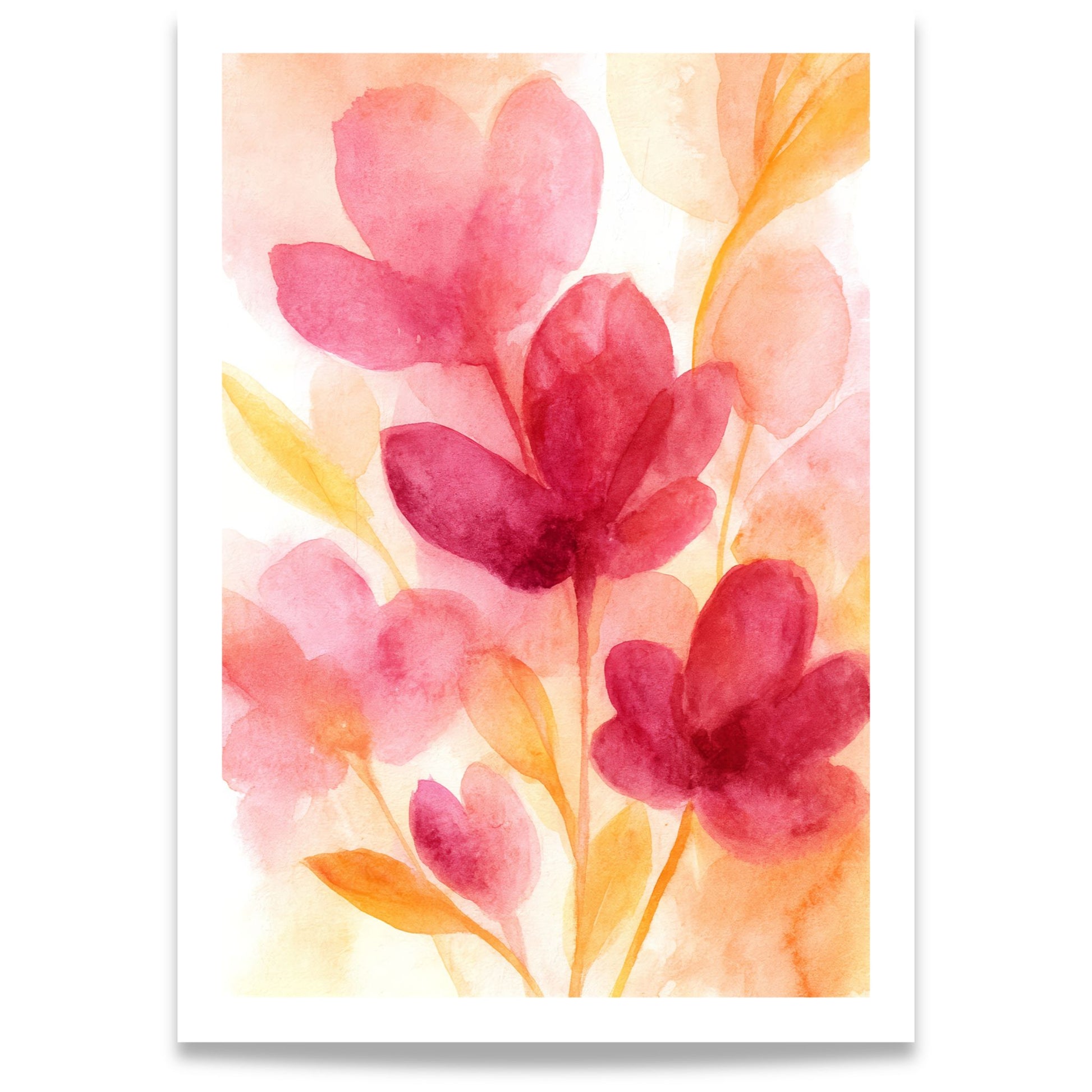 Spring Bloom Sunset Blossom moderne blomsterplakat med rosa akvarellblomster