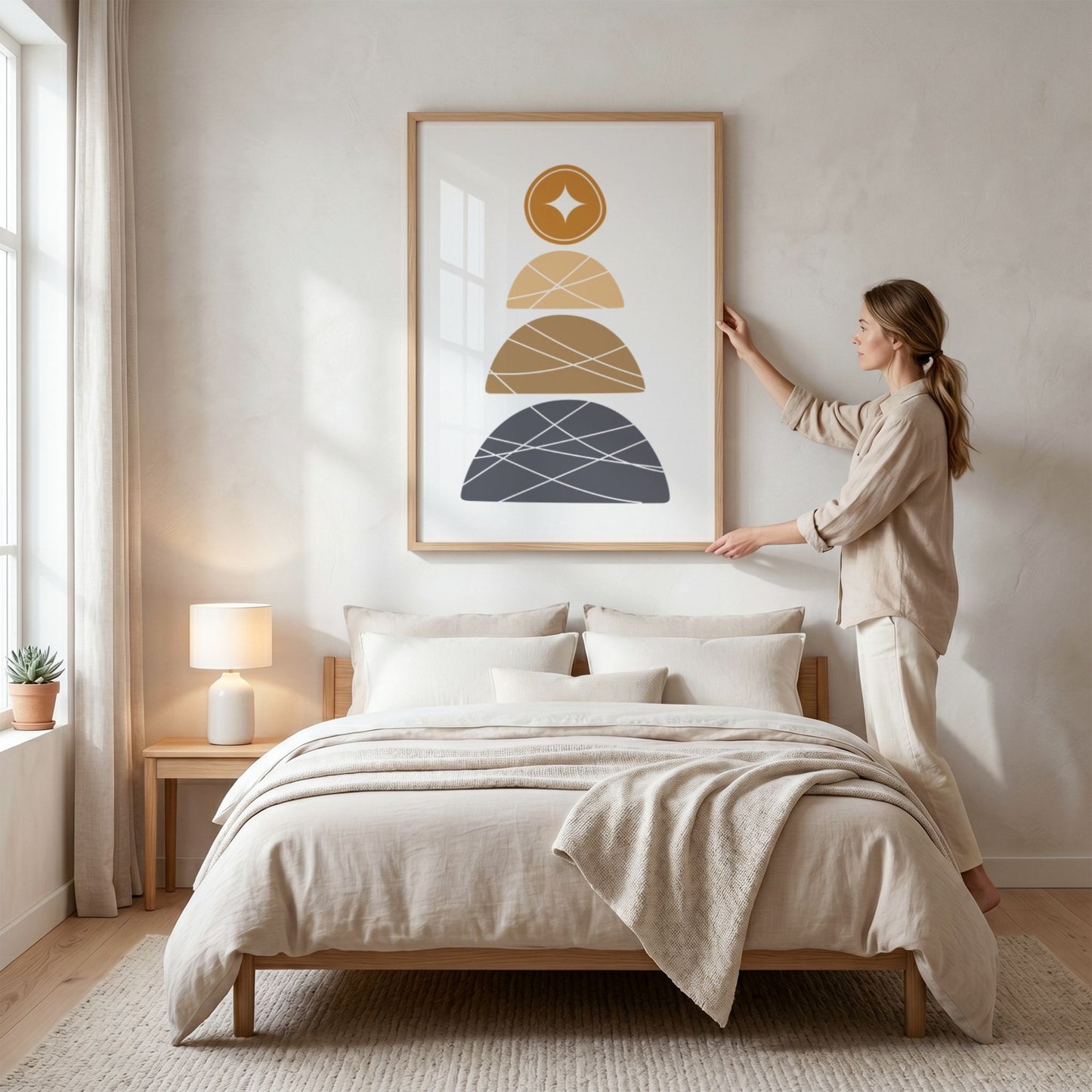 Stacked Horizons abstrakt Boho Wall Art-plakat i lyst nordisk soverom