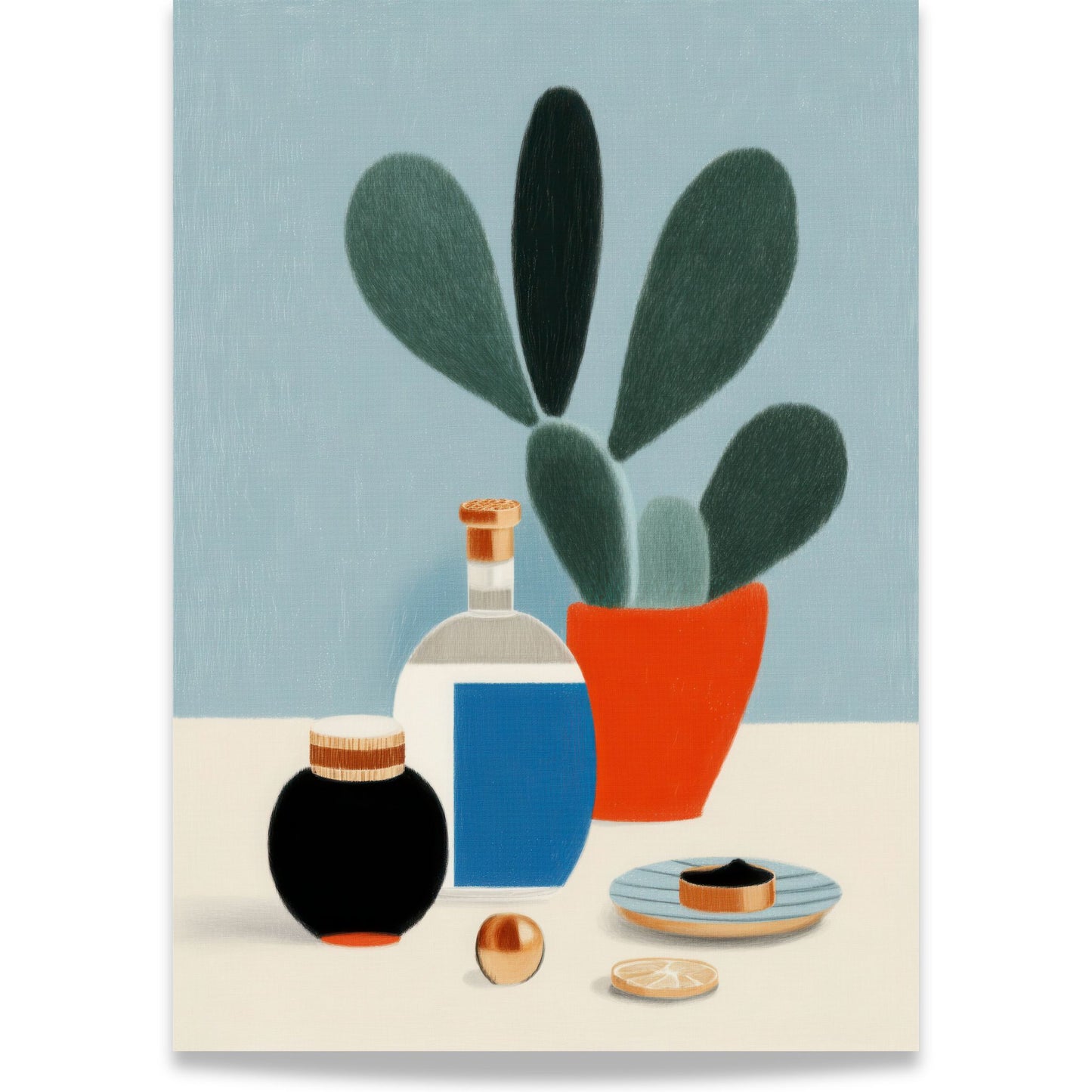 Stilren illustrasjon med stilleben i rolige farger fra serien Still Life & Everyday Calm