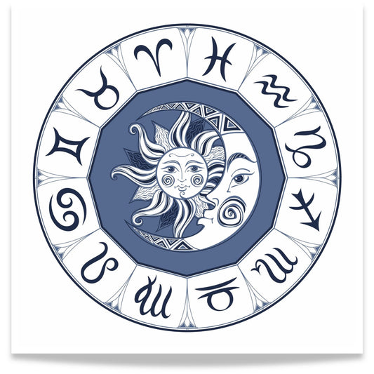 Zodiac Wheel Plakat – Stjernetegn Sirkel i Blå eller Sort
