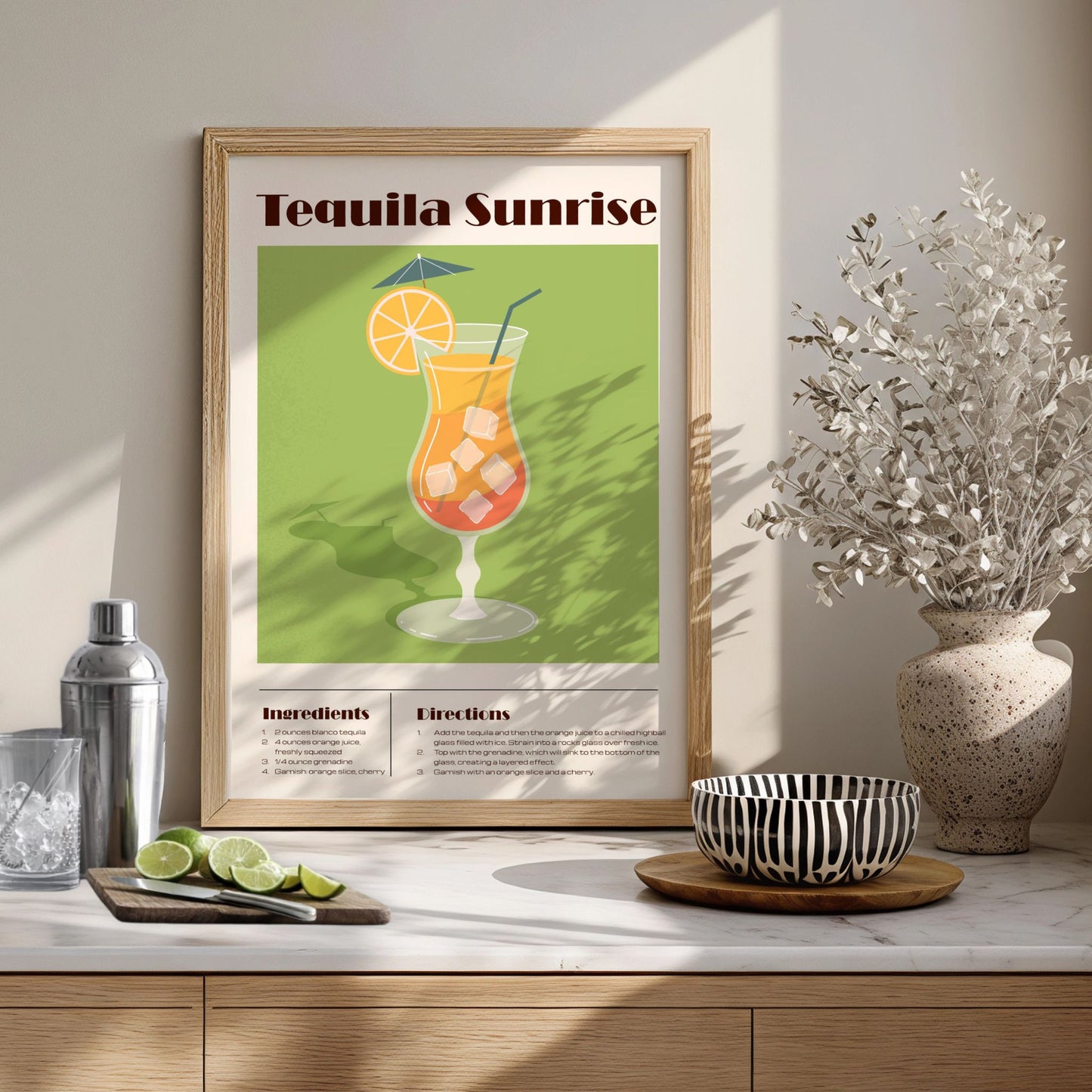 Tequila Sunrise cocktail plakat som dekor på kjøkken eller bar