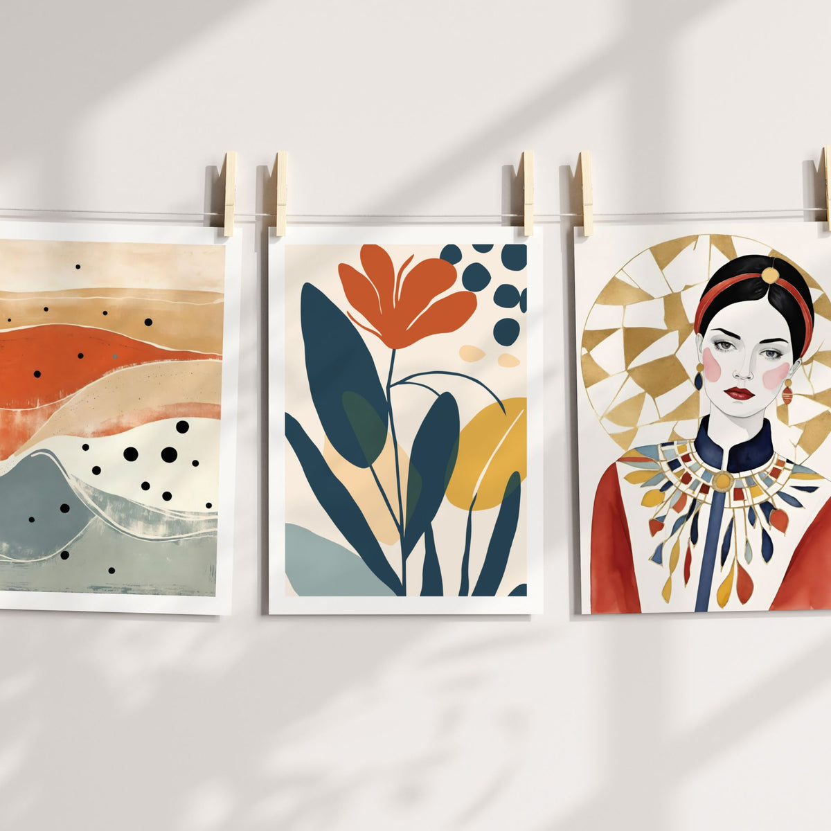 Desert Waves, Flourish og Golden Muse samlet som Tidløs Harmoni trio med kunstplakater