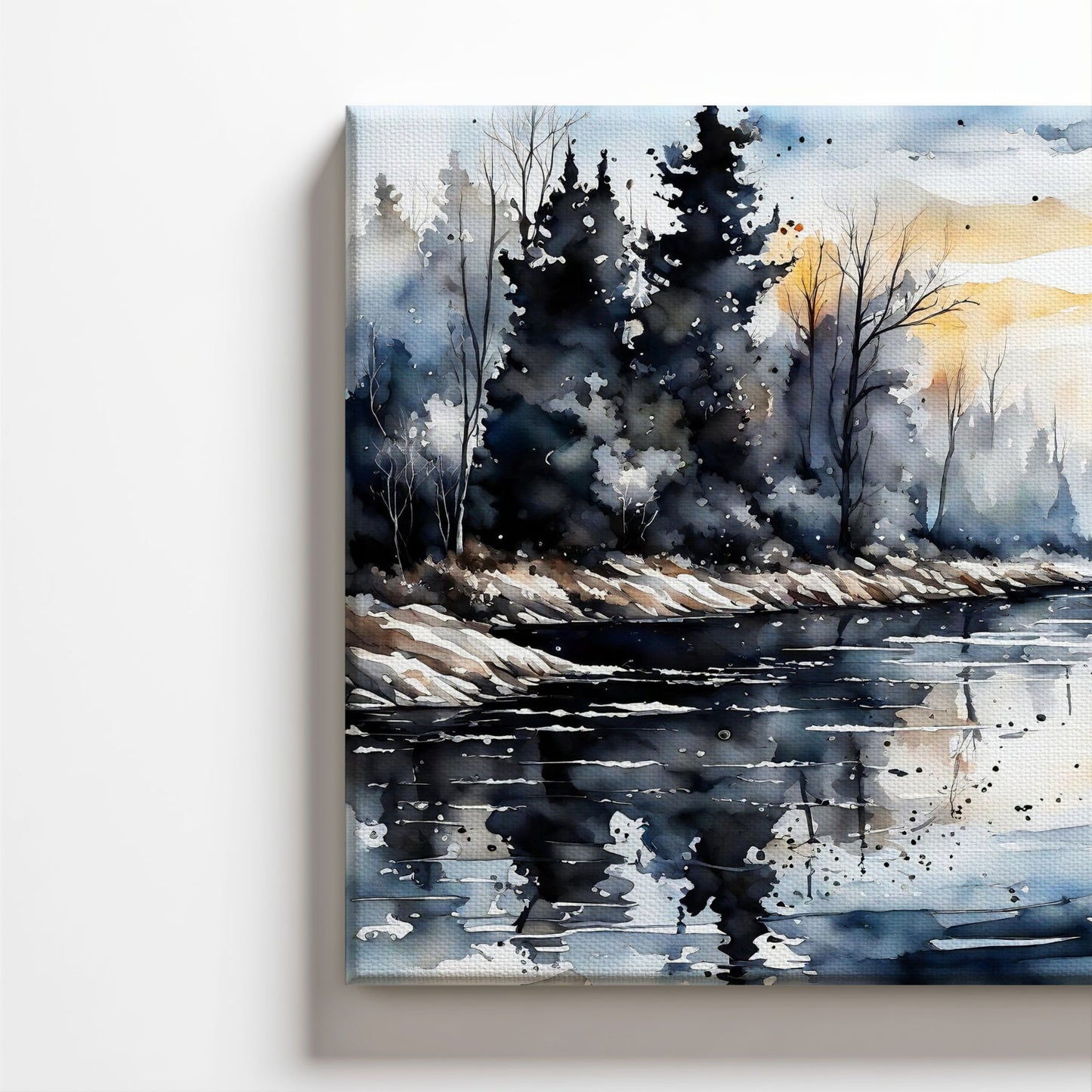 Detaljbilde av Evening Glow River lerret som viser struktur og farger i motivet