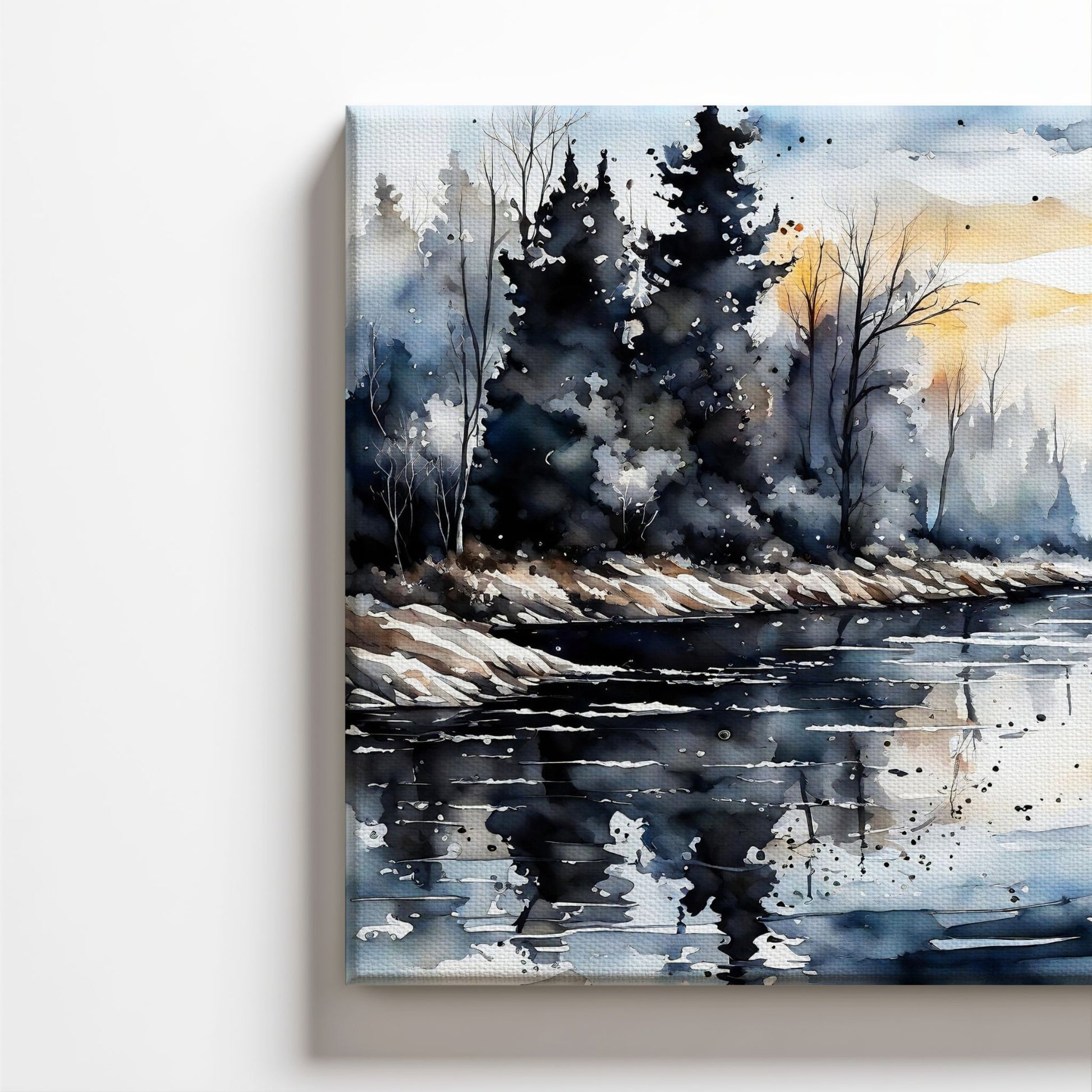 Detaljbilde av Evening Glow River lerret som viser struktur og farger i motivet