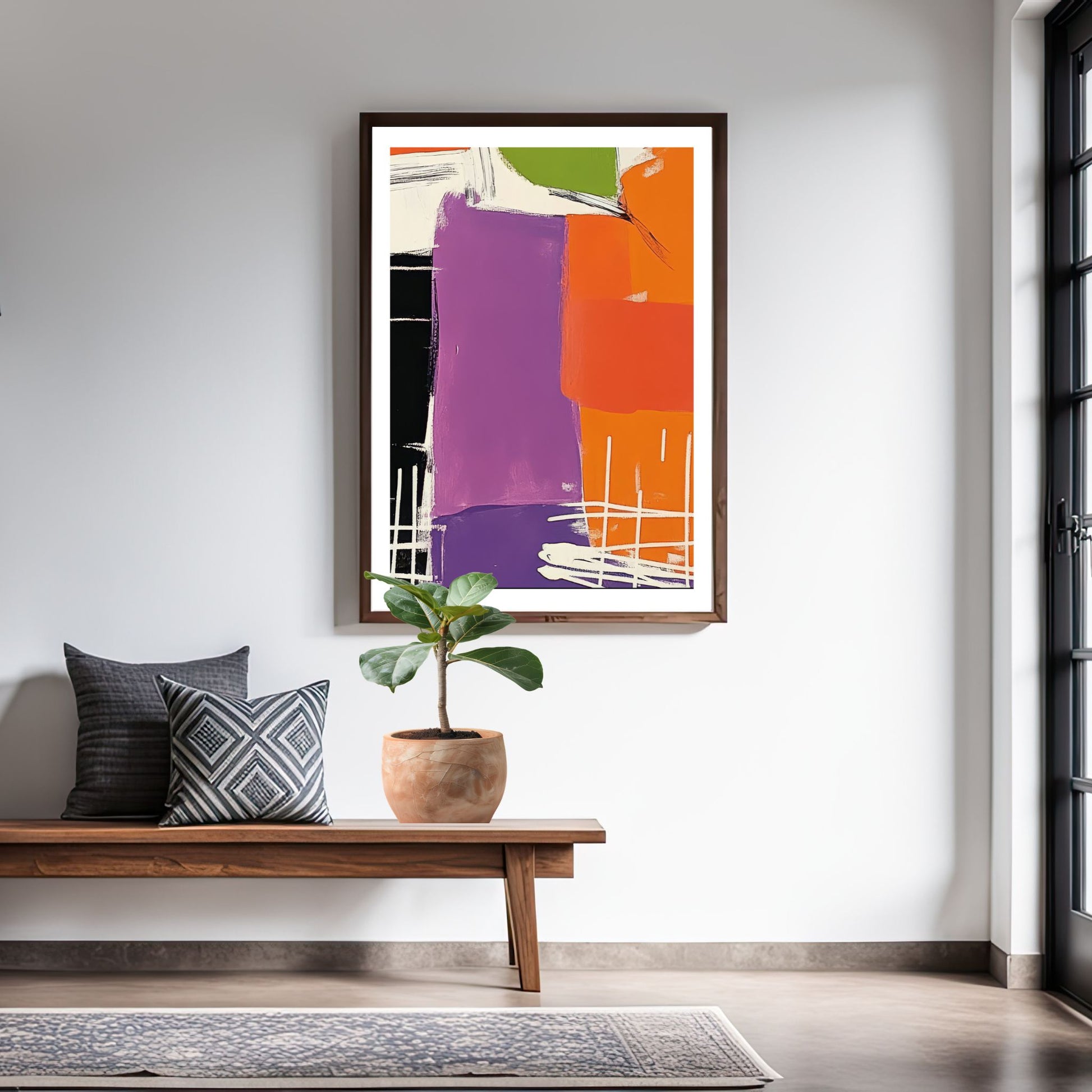 Vibrant Geometric Art No1 som fargerikt blikkfang på vegg i moderne hjem