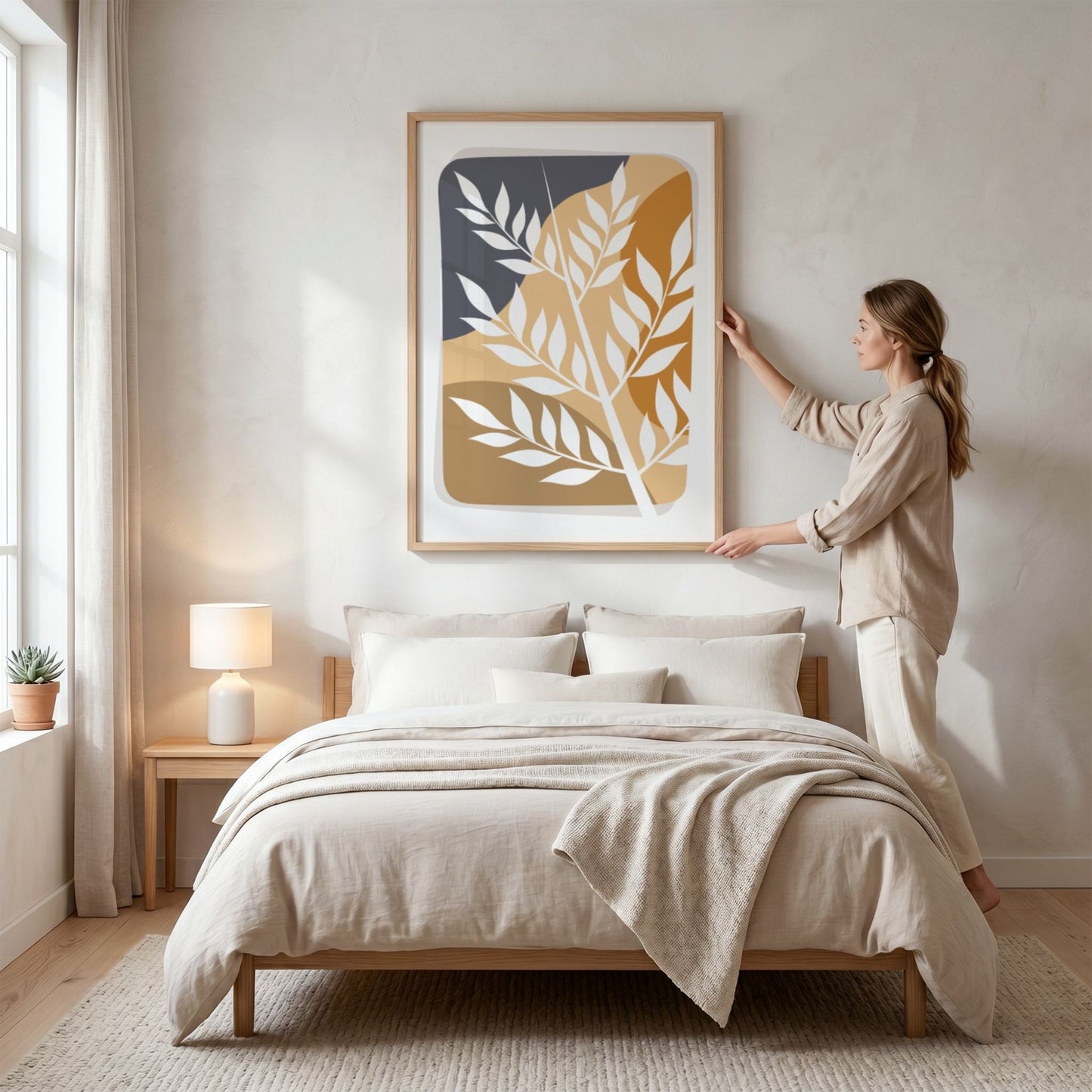 Wild Botanicals Boho Wall Art-plakat med stilisert bladverk i lyst nordisk soverom