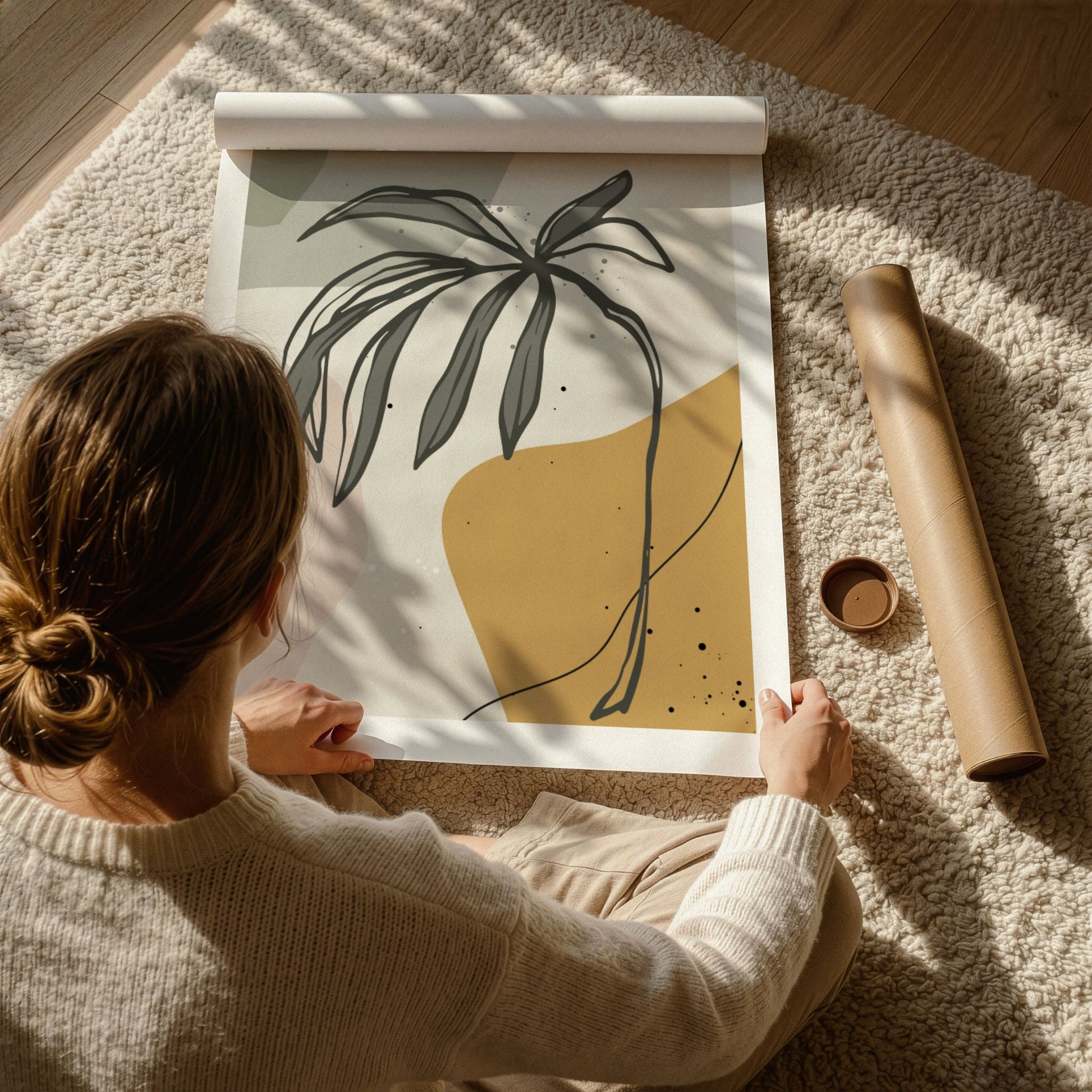 Wild Branch grafisk botanisk plakat med organisk bladmotiv vist uten ramme