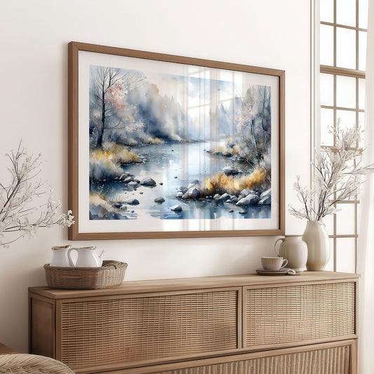 Winter Light Drift horisontal plakat over skjenk i lyst nordisk interiør