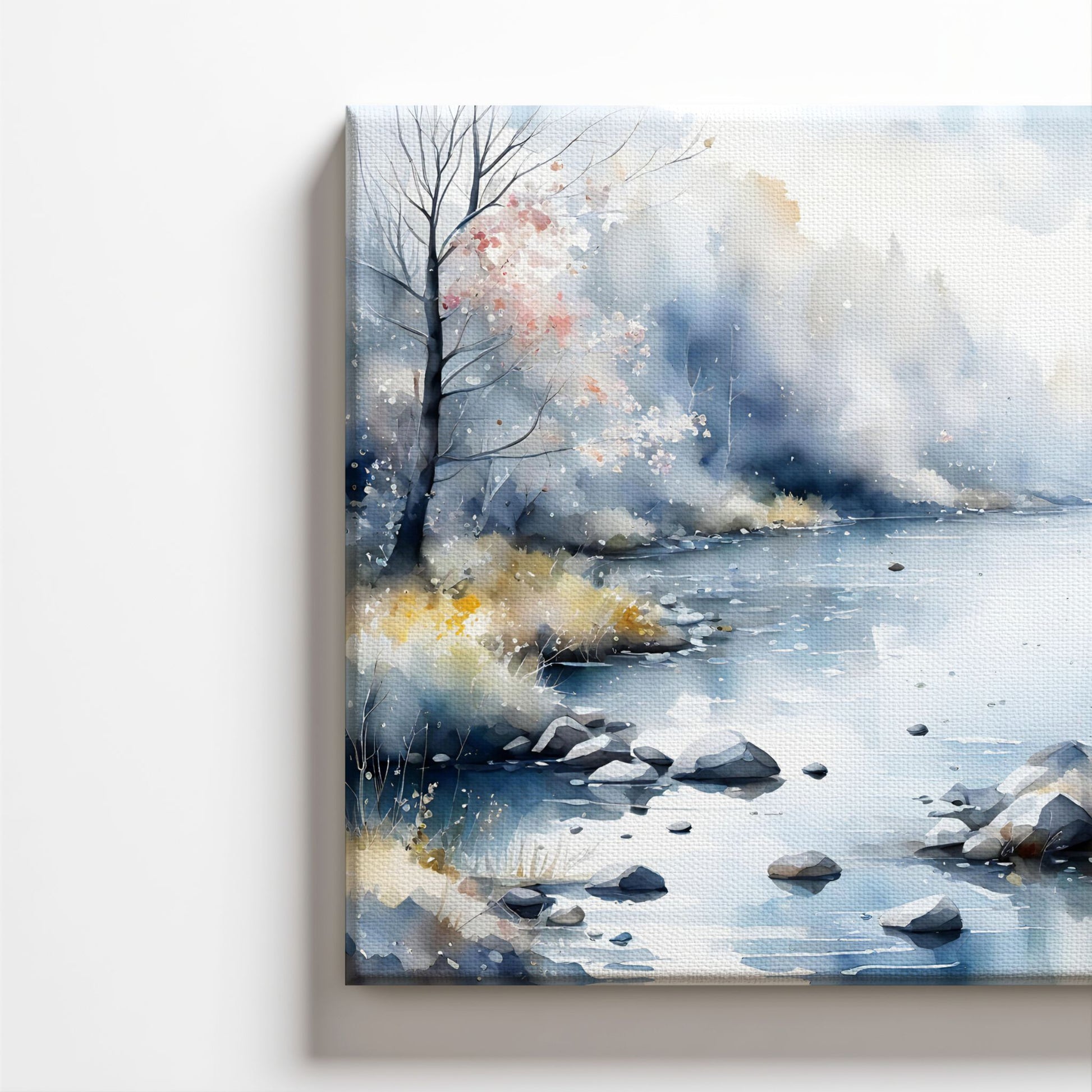 Detaljbilde av Winter Light Drift lerret som viser struktur og farger i motivet